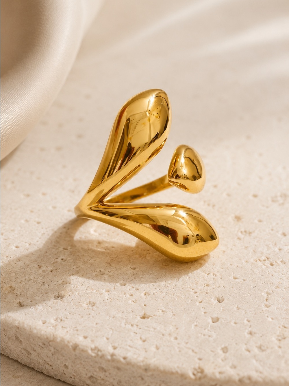 Zara Polished Gold color Sculptural Double-Drop Ring